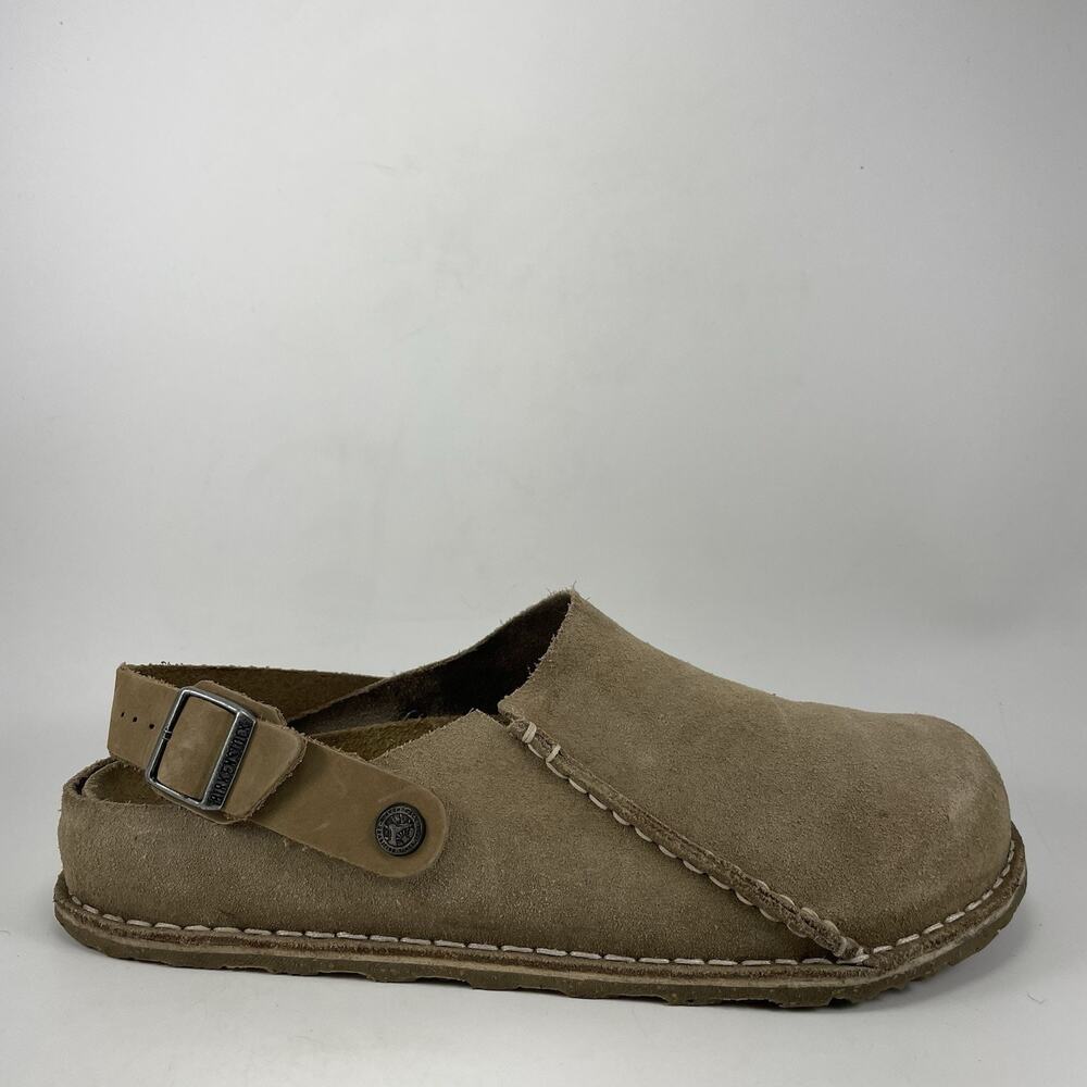 Birkenstock Lutry Suede Clogs Mens Size EU 44, US 11-11.5 Taupe Back Strap